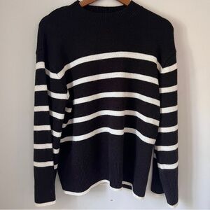 Divided Black and White Striped Crew Neck Sweater Small